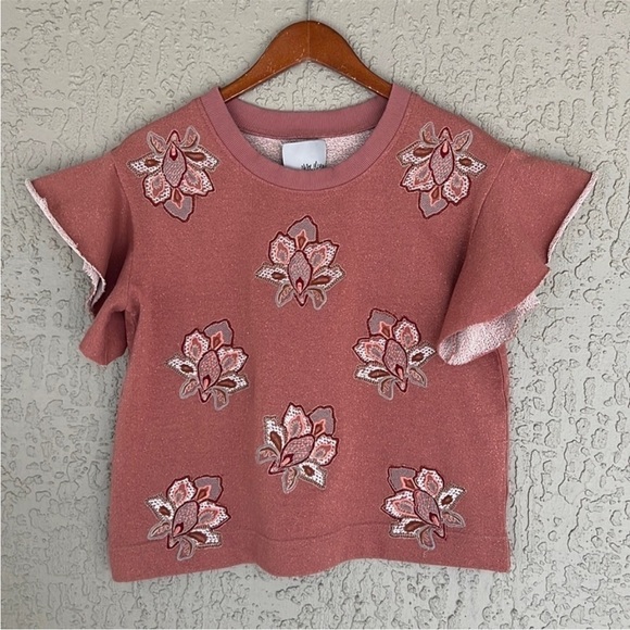 Chloe Oliver‎ Anthropologie Floral Embroidered Appliqué Metallic Padma Тор - Picture 4 of 12